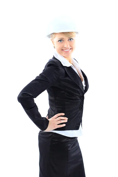 Geschäftsfrau mit Bauhelm. isoliert auf weiß — Stockfoto
