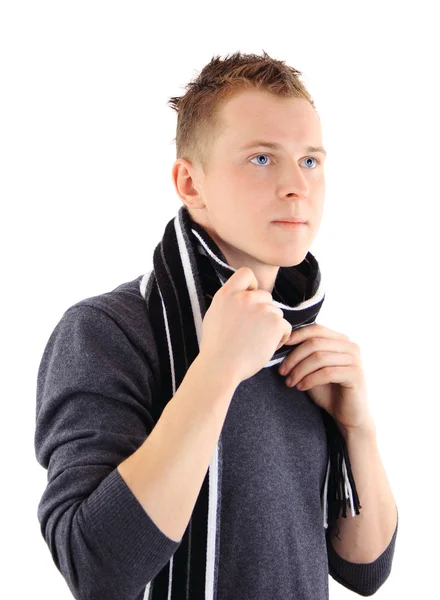 Handsome man holding scarf — Stock Photo, Image