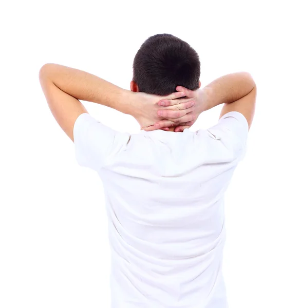 Молодой человек со спины, изолированный на белом — стоковое фото