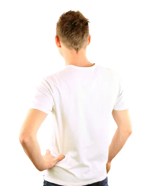Молодой человек со спины, изолированный на белом — стоковое фото