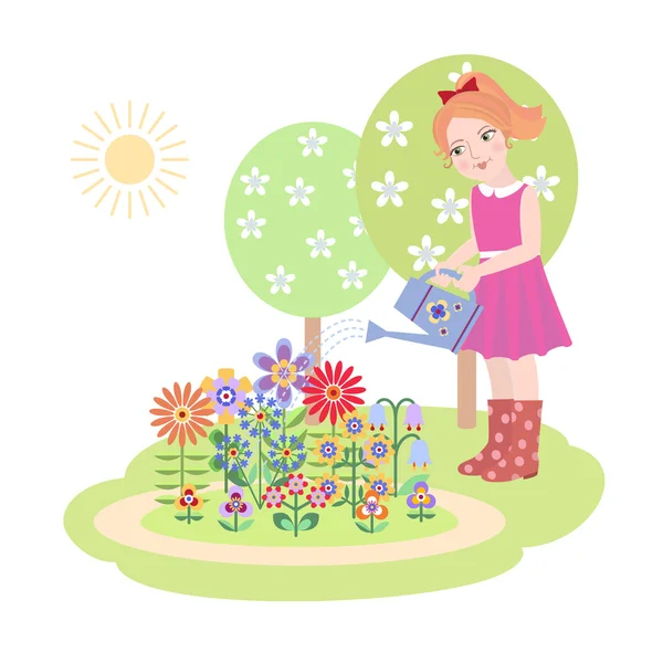 Девушка поливает цветы Лицензионные Стоковые Векторы