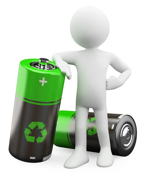 3 d の男 - リサイクル可能な電池 — ストック写真
