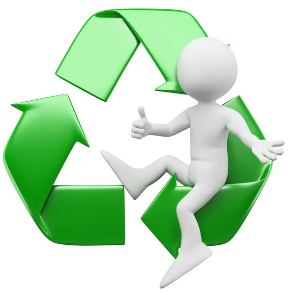 3D-man zit in de recycling symbool — Stockfoto