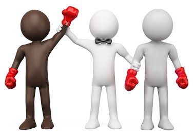 Boxing Referee choosing the winner between two boxers clipart