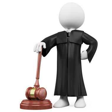 3D judge with robe and hammer clipart