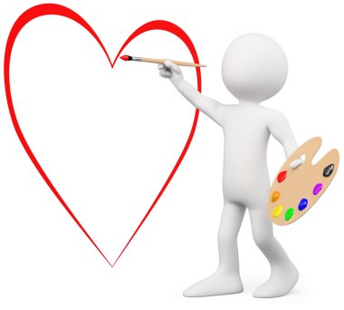 3D lover painting a heart on a wall clipart