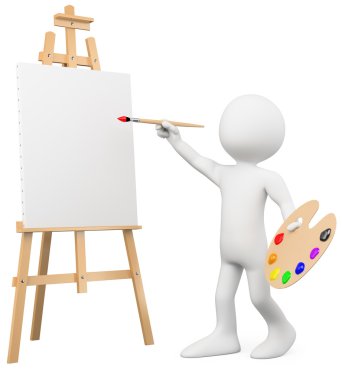 3D artist painting on a canvas on an easel clipart