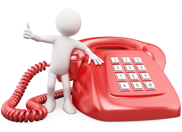 3D man with a huge red phone — Stock Photo, Image