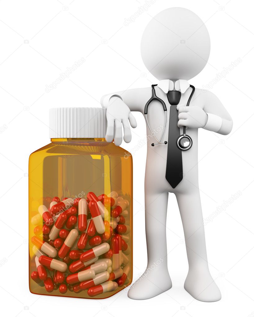 3D Doctor with a huge bottle of pills