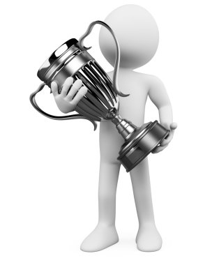 3D man with a silver trophy in the hands clipart