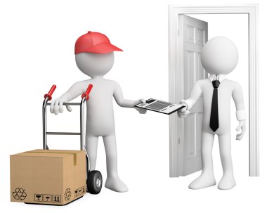 3D worker delivering a package clipart