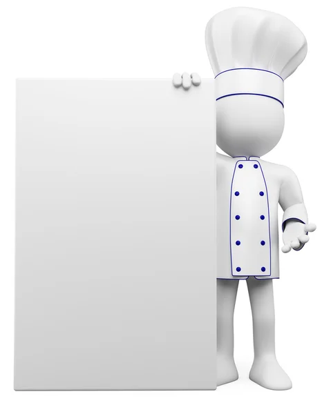 3D cook with a blank poster — Stock Photo, Image