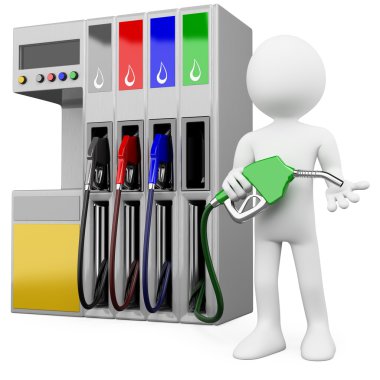 3D worker at a gas station with a petrol pump clipart