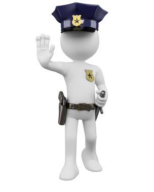 3D police with gun and nightstick ordering to stop clipart