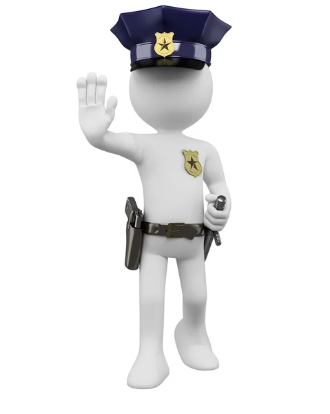 3D policie s pistolí a pendrek, objednávání k zastavení — Stock fotografie