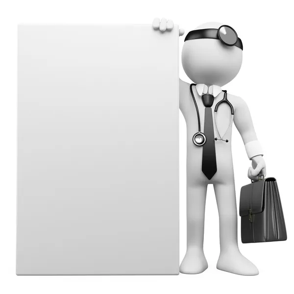 Medico di famiglia 3D con un poster in bianco — Foto Stock