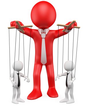 3D businessman handling their employees like marionettes clipart