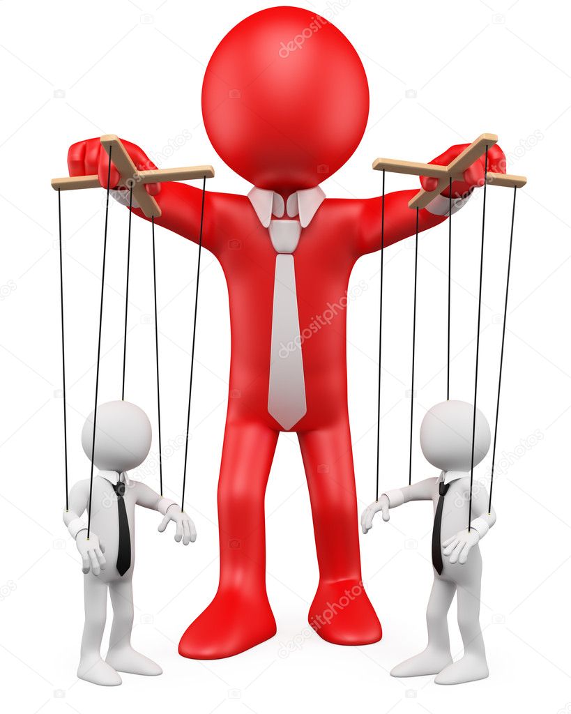 3D businessman handling their employees like marionettes