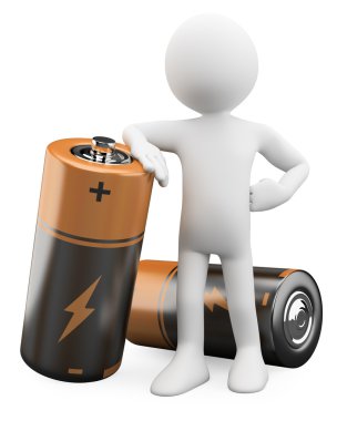 3D Man leaning on a battery clipart
