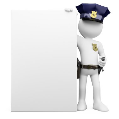 3D Police with a blank poster clipart