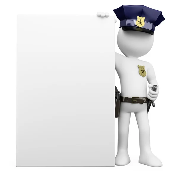 Policía 3D con un cartel en blanco — Foto de Stock