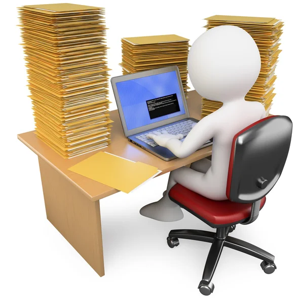 3D Clerk working in the office with much to do — Stock Photo, Image