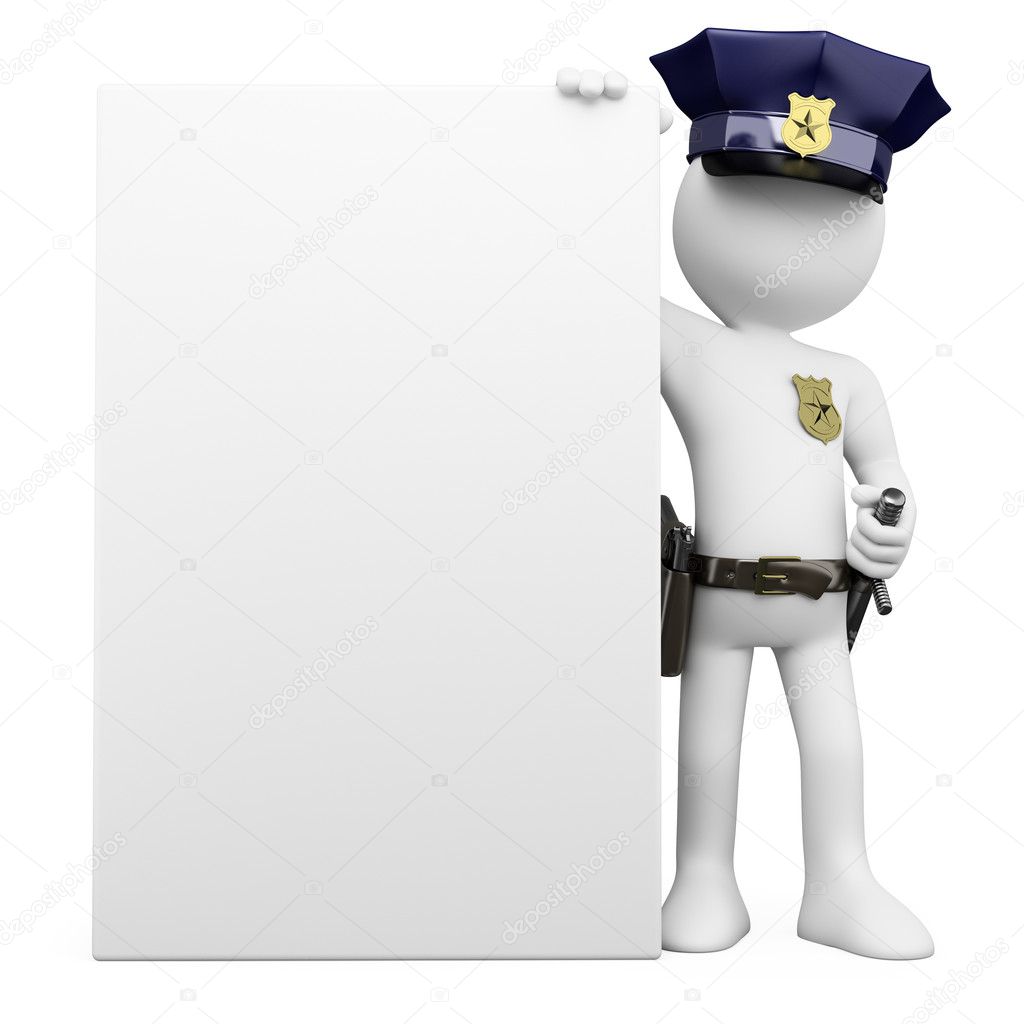 3D Police with a blank poster