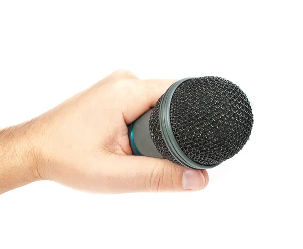 Microfone na mão. foto isolada no fundo branco — Fotografia de Stock