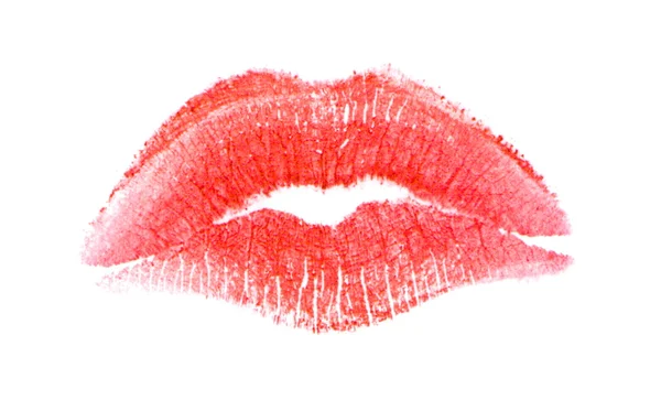 Красный отпечаток губ изолирован на белом фоне — стоковое фото