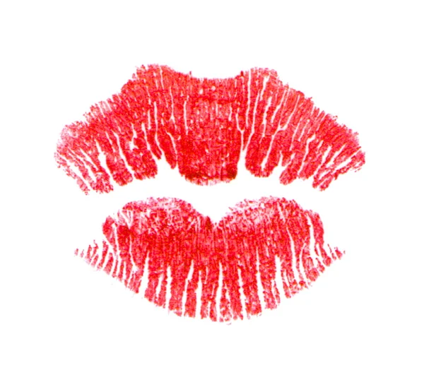 Lèvres rouges empreintes isolées sur fond blanc — Photo