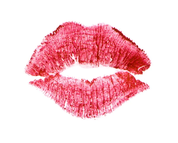Красный отпечаток губ изолирован на белом фоне — стоковое фото