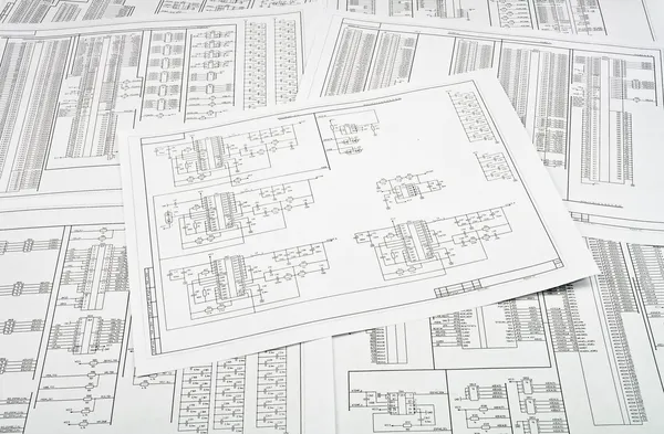 Arka plan çeşitli elektrik devrelerinin kağıda basılmıştır — Stok fotoğraf