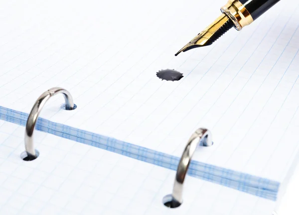 Bolígrafo de tinta y un cuaderno sobre la mancha —  Fotos de Stock