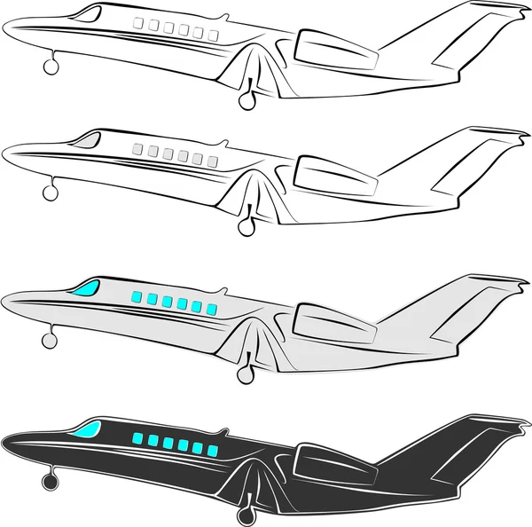 Un vector estilizado de aviones. Ilustración vectorial. Pequeño pasajero de avión a — Vector de stock