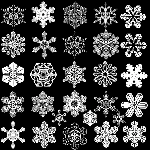 Vektorbilder von Schneeflocken. Sammlung von 28 symmetrischen Schneeflocken. — Stockvektor