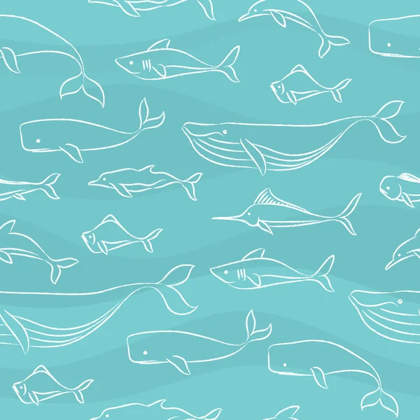 stock vector Seamless Doodle Pattern - Big Fishes