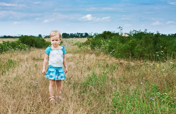stock image Child stands in a field