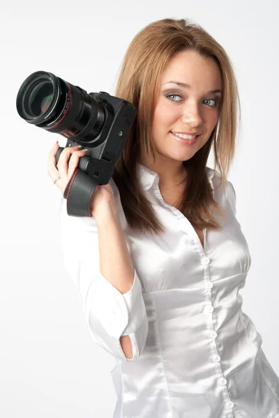 Girl-photographer — Zdjęcie stockowe