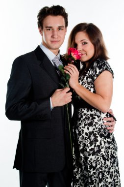 Man gives a woman flowers clipart