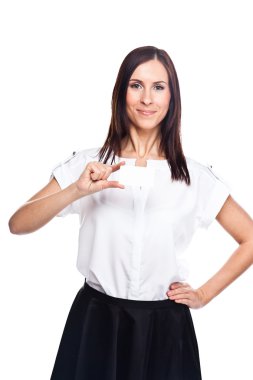 Young business woman with a business card