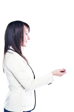 Young business woman with a business card