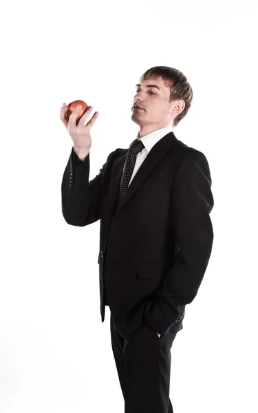 Kırmızı elma ile iş adamı — Stok fotoğraf
