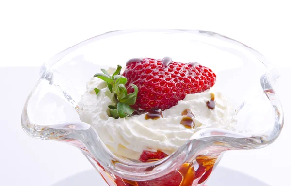 Strawberry, cream and balsamico cream ones — Stock Photo, Image