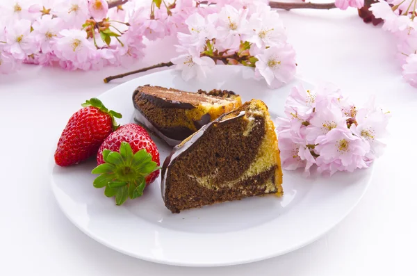Marble cake with cherries — Stock Photo, Image