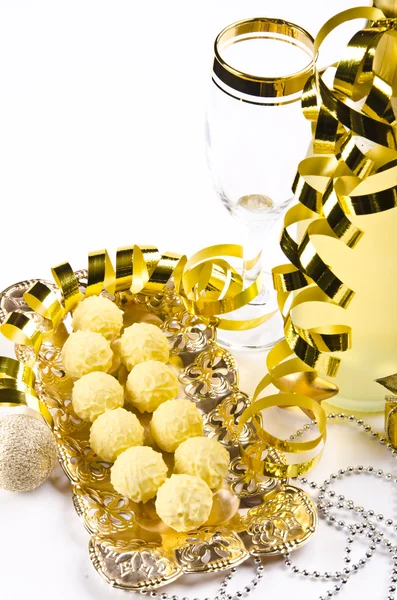 Champagne, glas och nyårsafton — Stockfoto