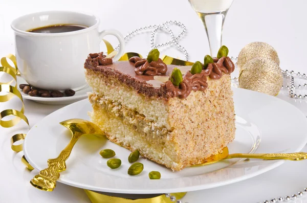 ハルヴァ ケーキ、kaffe とシャンパン — ストック写真