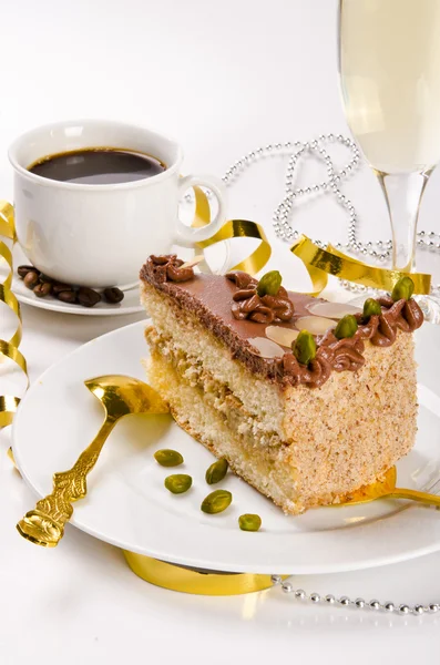 stock image Halva cake, Kaffe and champagne