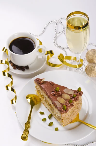 Halva cake, Kaffe and champagne — Stock Photo, Image