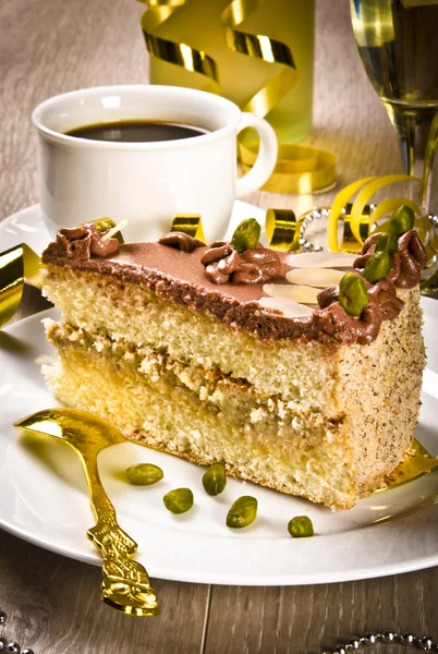 Halva 케이크, kaffe와 샴페인 — 스톡 사진