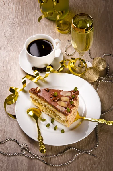 stock image Halva cake, Kaffe and champagne